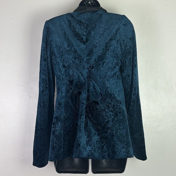 Iijin Paisley Velvet One Button Tuxedo Teal With Black Lapels  S jacket blazer - Picture 10 of 11